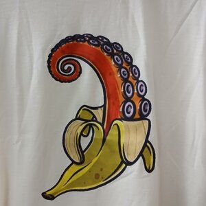 Women's Short Sleeve Cream Graphic Tee Banana Octopus SZ L